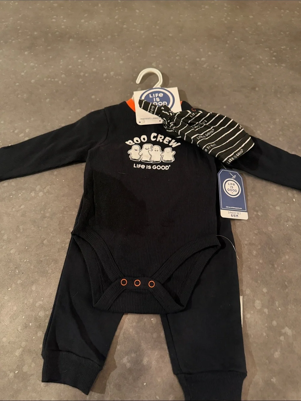 Life Is Good Navy 'Boo Crew' Two-Piece Bodysuit Set with Striped Beanie